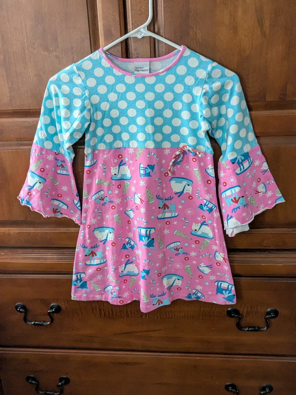 Flap Happy Pink Trim Aqua Polka Girl's Dress